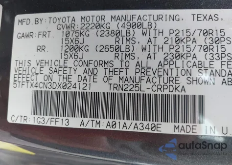 2013 Toyota Tacoma из США, поврежденный, VIN 5TFTX4CN3DX024121